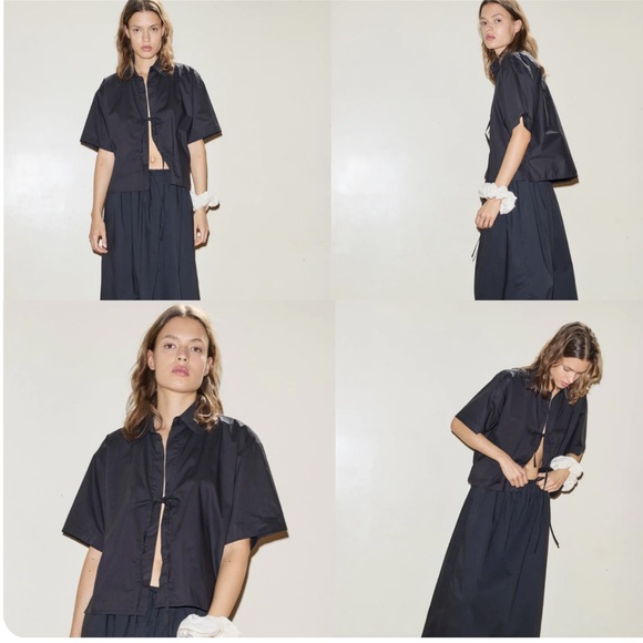 DEIJI STUDIOS Tie Up Shirt in Black Size M NWT - Picture 2 of 9